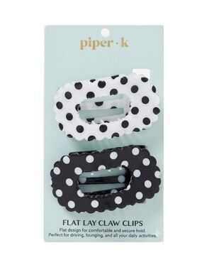 NWT ⚜️🖤⚜️ Piper K Black & White Polka Dot Flat Lay Hair Claw Clips Set of 2